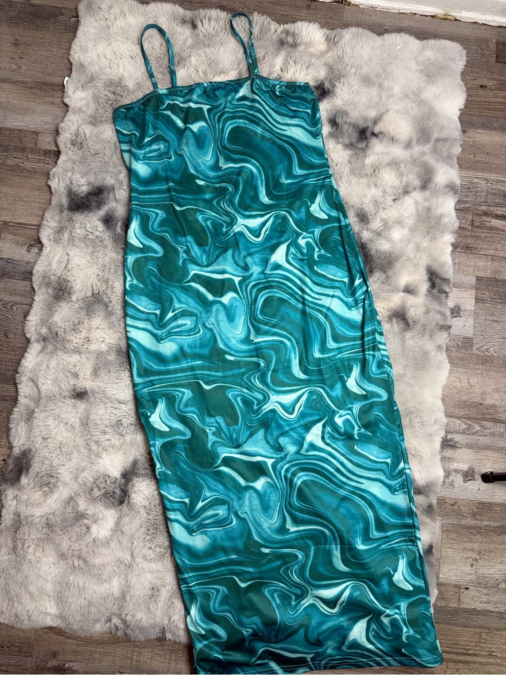 SHEIN Teal Swirl Maxi Slip Dress
